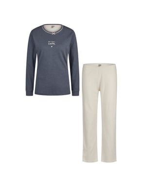 By Louise Dames winter pyjama set lang interlock blauw