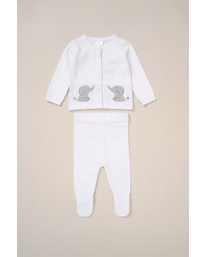 True Knit Elephant Cardigan And Trousers Outfit Set