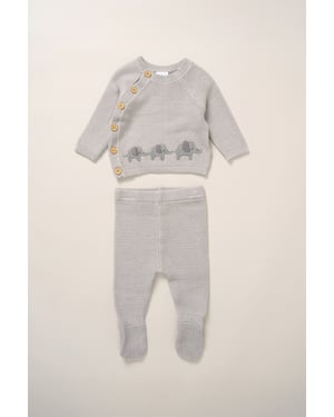 True Knit Elephant Cardigan And Footed Trousers Outfit Set