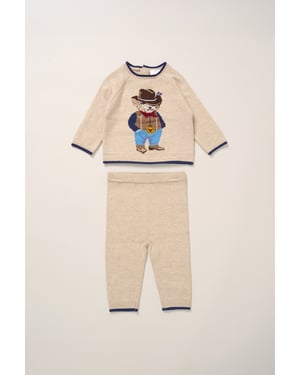 True Knit Cowboy Bear Jumper and Trousers Outfit Set
