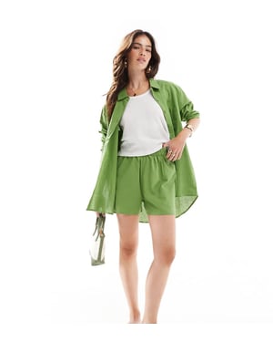 Esmee Exclusive textured beach short co-ord in olive
