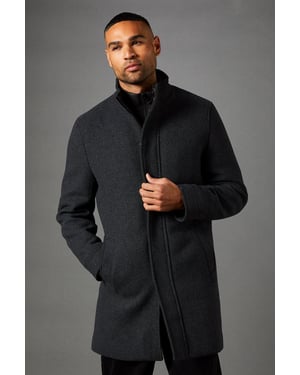 Charcoal Signature Funnel Neck Wool Blend Coat With Insert