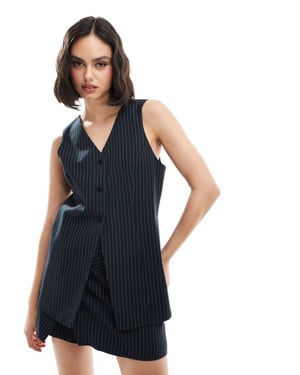 ASOS DESIGN tailored longline waistcoat in navy pinstripe