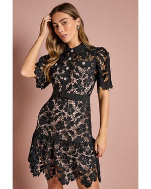 Lace Shirt Mini Belted Dress