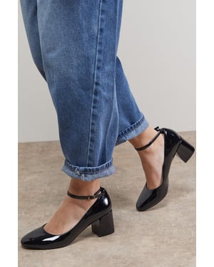Venisha Faux Patent Leather Ankle Strap Medium Heel Court Shoes