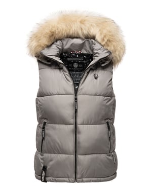 Marikoo dames gewatteerd vest – Eisflöckchen met capuchon & imitatiebontkraag