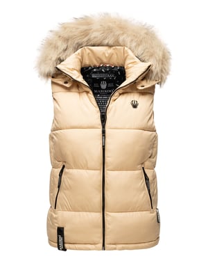 Marikoo dames gewatteerd vest – Eisflöckchen met capuchon & imitatiebontkraag