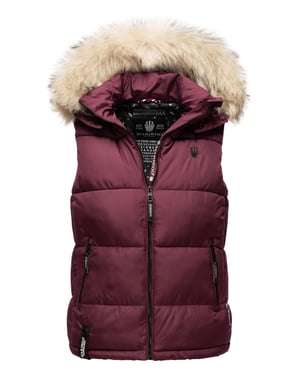 Marikoo dames gewatteerd vest – Eisflöckchen met capuchon & imitatiebontkraag