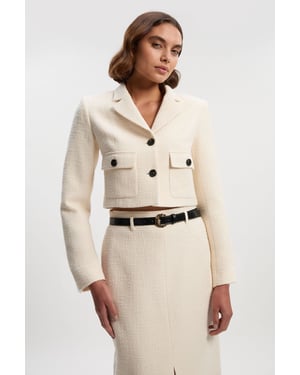 Textured Tweed Pocket Front Tailored Cropped Jacket