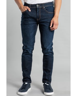 Dark Blue Slim Fit Cotton Blend Jeans