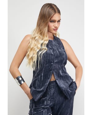 Crushed Velvet Longline Waistcoat