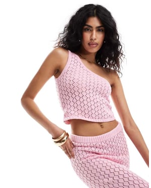 The Frolic kristen one shoulder knit beach crop top co-ord in pastel pink