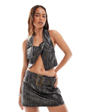ASOS DESIGN faux leather top co-ord in washed black