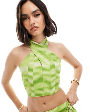 YAS halterneck crop top co-ord in green tie dye - MGREEN