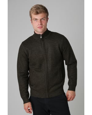 Khaki Sherpa Lined Zip-Through Cardigan