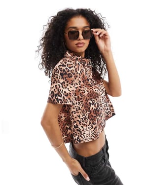 Miss Selfridge poplin cropped shirt in animal print co ord