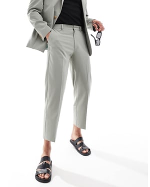 ASOS DESIGN straight crop suit trousers in sage green