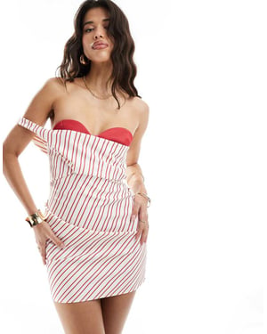 ASOS DESIGN bandeau exposed bra mini dress in red and white stripe