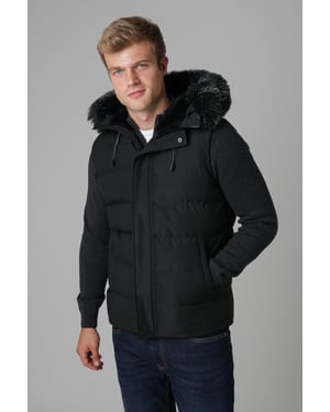 Black Padded Gilet With Faux Fur-Lined Hood