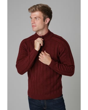 Red Quarter Zip Rib Knit Jumper