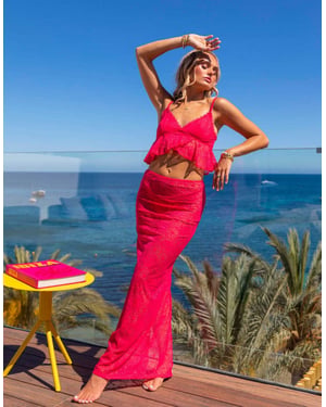 South Beach x Misha Grimes lace midi beach skirt in bright pink