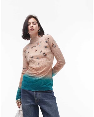 Topshop beach landscape long sleeve top in multi