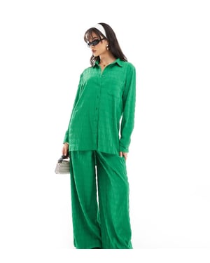 Esmee textured long sleeve beach shirt co-ord in green
