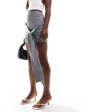 4th & Reckless knitted knot detail mini skirt in grey