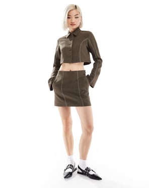 Reclaimed Vintage skirt with crossstich detail in brown co-ord