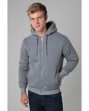 Mid Grey Sherpa Lined Zip-Through Sweatshirt