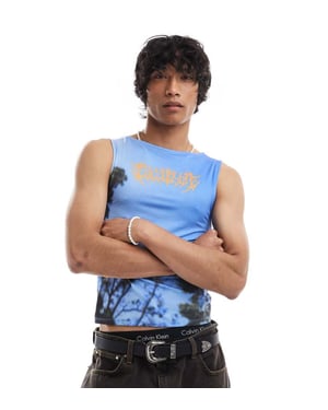 COLLUSION Slash neck vest with blue sky print