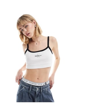 Calvin Klein Jeans monologo ringer rib crop tank in white - ASOS Exclusive