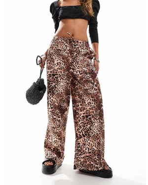 Miss Selfridge poplin wide leg pull on trouser in animal print co ord