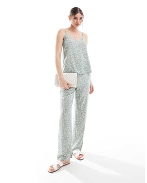 Vero Moda wide leg trouser co-ord in sage floral