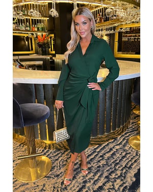 Teal Side Tie Waist Wrap Midi Dress