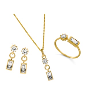 Orphelia 'Madelyn' Dames 925 Sterling Zilveren Set: Ketting + Oorbellen + Ring - Gouden SET-7583/G
