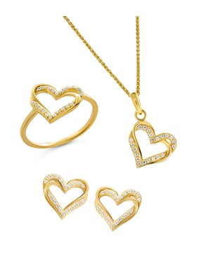 Orphelia 'Cecilia' Dames 925 Sterling Zilveren Set: Ketting + Oorbellen + Ring - Gouden SET-7584/G