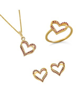 Orphelia 'Cecilia' Dames 925 Sterling Zilveren Set: Ketting + Oorbellen + Ring - Gouden SET-7584/R