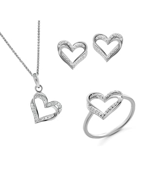 Orphelia 'Cecilia' Dames 925 Sterling Zilveren Set: Ketting + Oorbellen + Ring - Zilver SET-7584