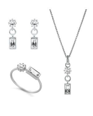 Orphelia 'Madelyn' Dames 925 Sterling Zilveren Set: Ketting + Oorbellen + Ring - Zilver SET-7583