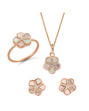 Orphelia 'Daisy' Dames 925 Zilveren Set: Ketting + Oorbellen + Ring - Roze SET-7585/RG