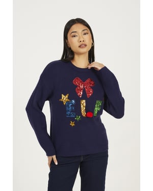 Navy Sequin Embellished Elf Christmas Jumper