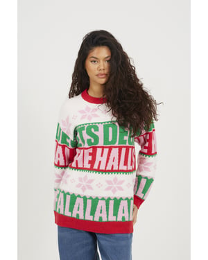 Cream Stripe Slogan Christmas Jumper