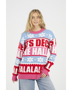 Pink Stripe Slogan Christmas Jumper