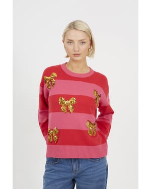 Red Stripe Sequin Detail Christmas Jumper
