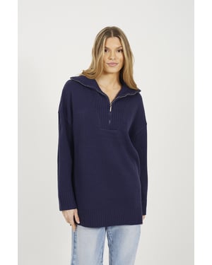 Navy Oversized 1/2 Zip Knitted Jumper