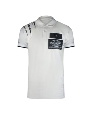 Plein Sport Scratched Shoulder White Polo Shirt
