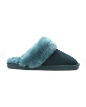 Women's Genuine Sheepskin Green Suede Mule Winter Slippers - Luna