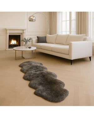 Äkta fårskinnsmatta med svampmotiv, naturlig silkeslen, fluffig och mjuk ull
