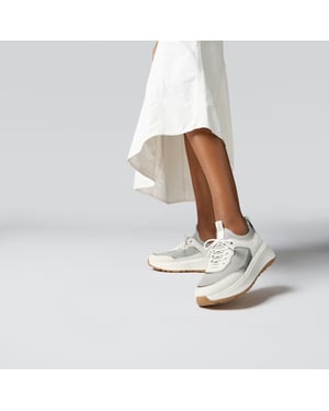 FitFlop F-mode suede/knit flatform slip-on laced sneakers